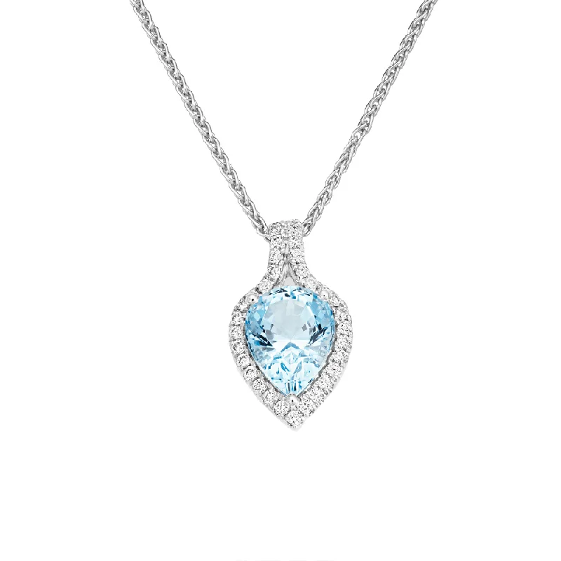 charm necklaces for women-18ct White Gold Pear Shaped Aquamarine & Diamond Pendant