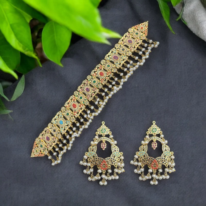 thick hoop earrings for women-C543  Nishat fresh water pearl choker with earrings -Navratan  ( READY TO SHIP )