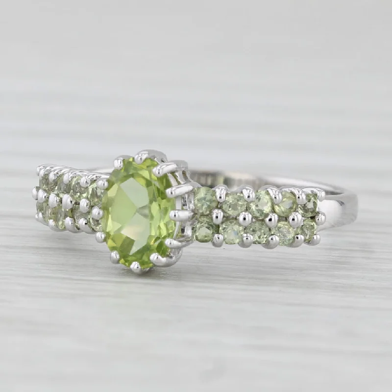 three-stone engagement rings for women-1.12ctw Oval Peridot Ring 10k White Gold Size 7