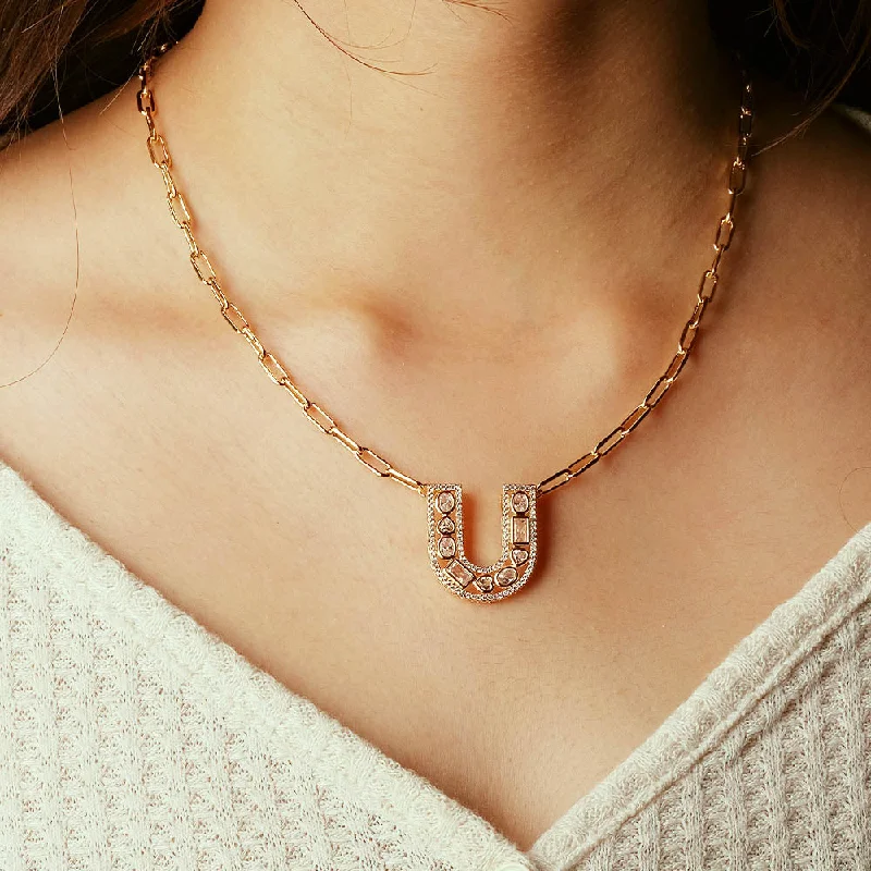 geometric pendant necklaces for women-The Studded Initial Link Chain