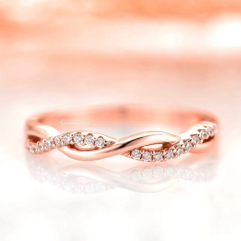 matching gold rings for women-Petite Twisted Vine Diamond Band - 14K Rose Gold Vermeil