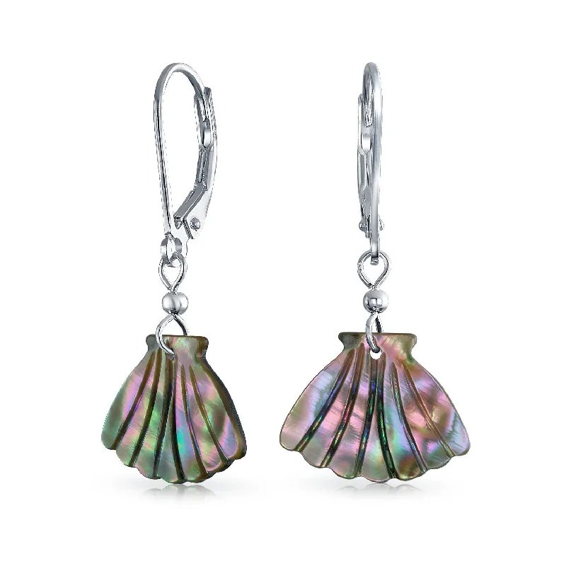 unique earrings for women-Rainbow Nautical Abalone Sea Shell Dangle Earrings in Sterling Silver