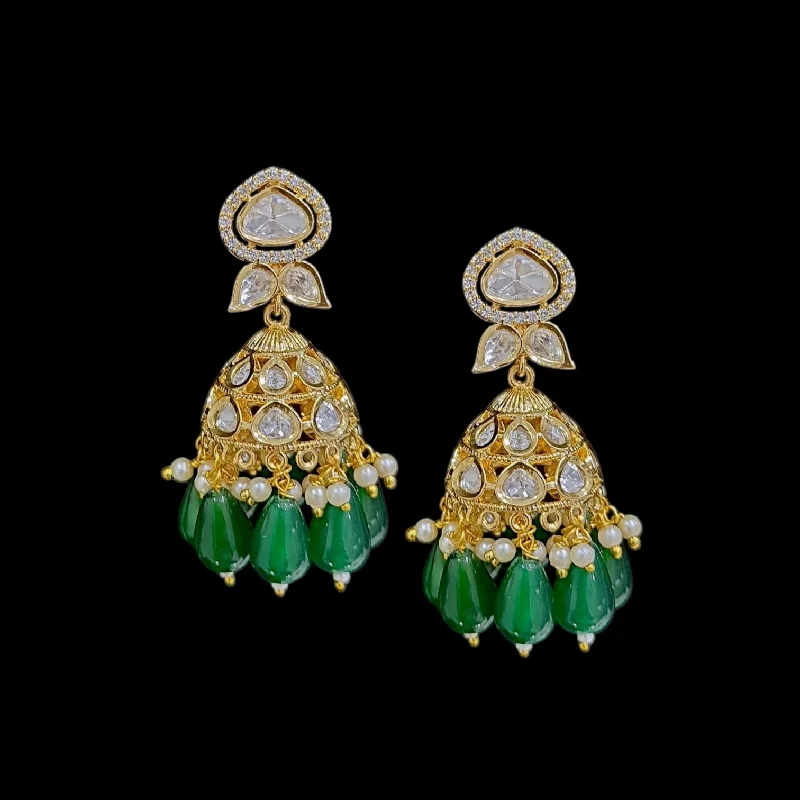 custom earrings for women-DER714  high quality polki earrings - Green ( READY TO SHIP)