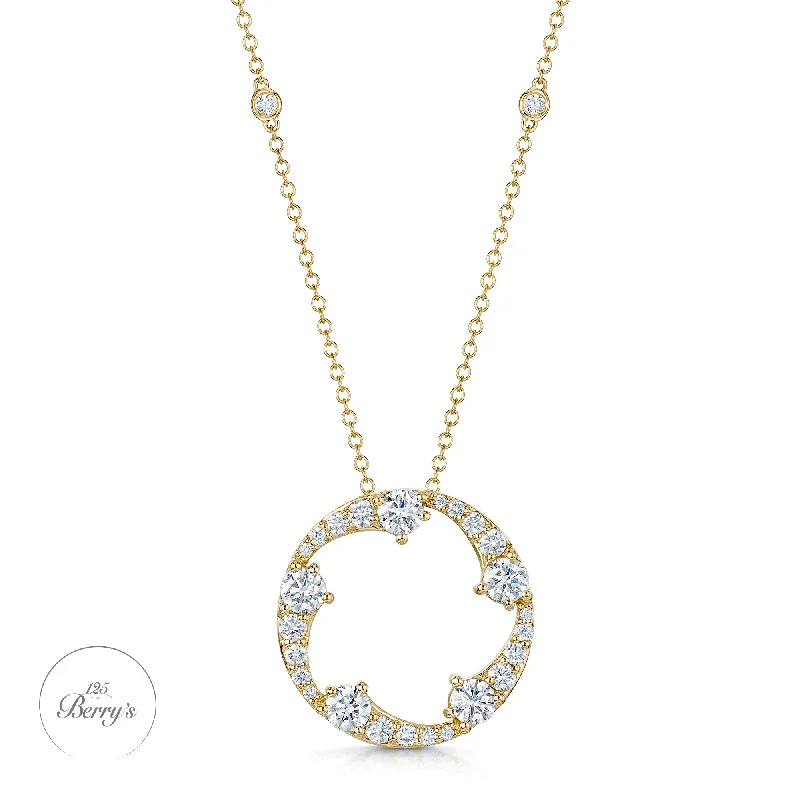 sterling silver necklaces for women-OPEIA Collection 18ct Yellow Gold Diamond Fancy Large Circle Pendant With Chain