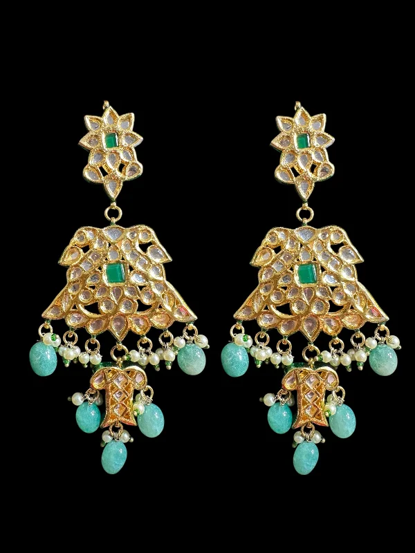 dangle earrings for women-Mashal Kundan earrings  - Green  ( READY TO SHIP )