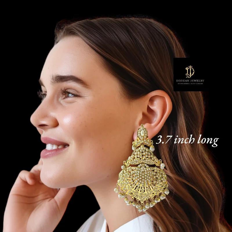 gold earrings for women-DER623  pearl jadau earrings ( READY TO SHIP )