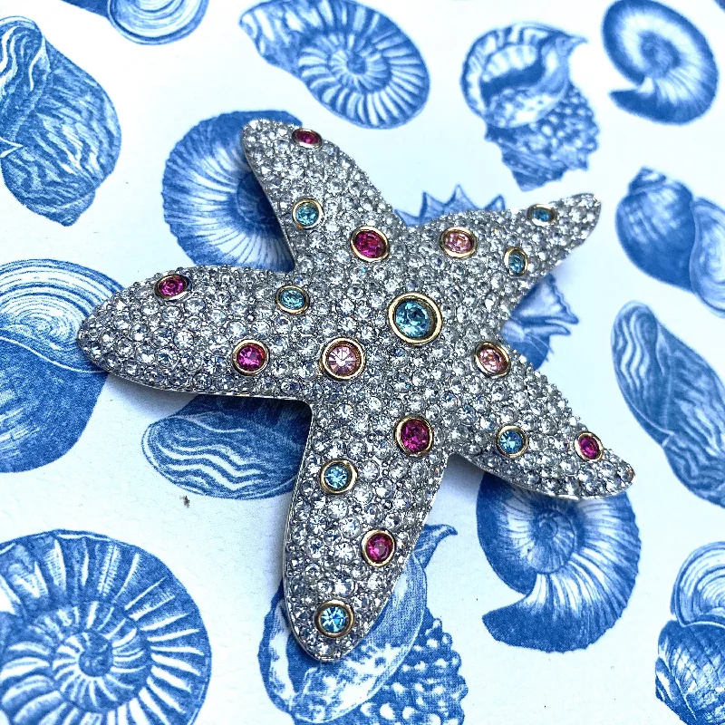 enamel brooches for women-Swarovski Crystal Starfish Brooch