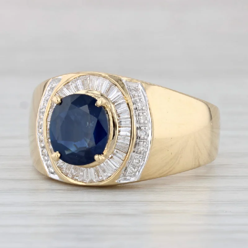 affordable wedding engagement rings for women-3.18ctw Oval Blue Sapphire Diamond Halo Ring 18k Yellow Gold Size 11