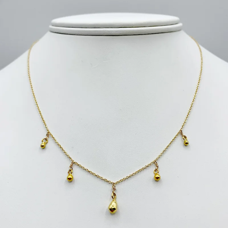 elegant diamond necklaces for women-Bright Gold Dewdrops on a Golden Chain