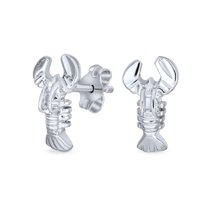 adjustable earrings for women-Petite Nautical Beach Vacation Lobster Stud Earrings in Sterling Silver