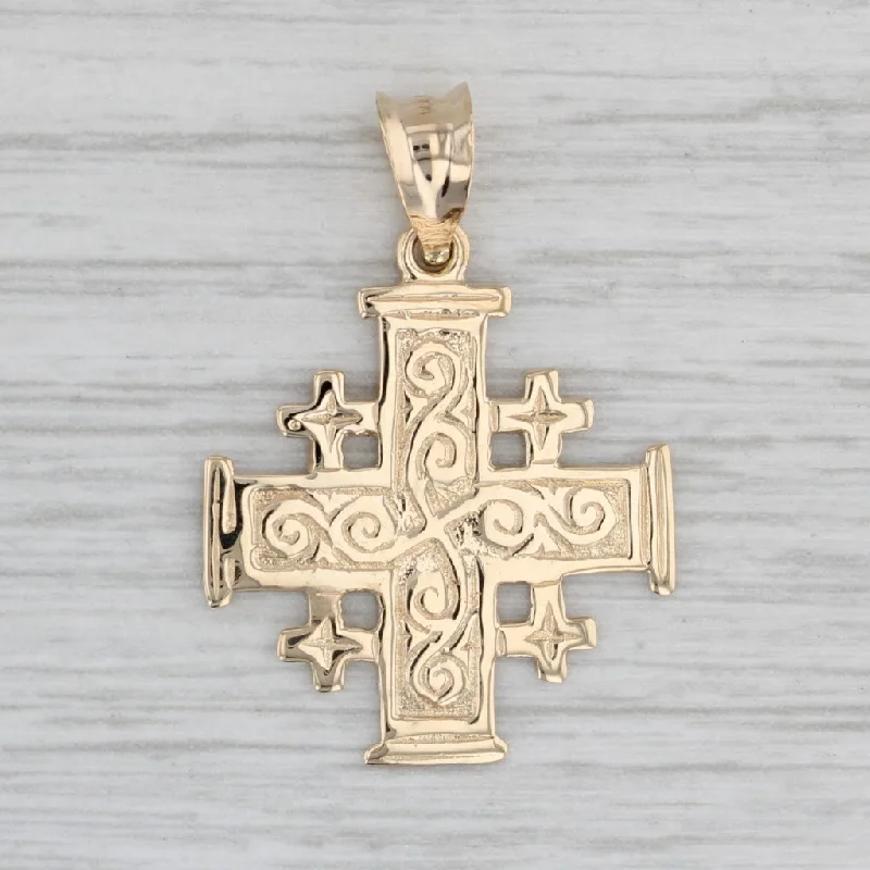 lab-created diamond engagement rings for women-Jerusalem Cross Pendant 14k Yellow Gold Scroll Work Religious Jewelry