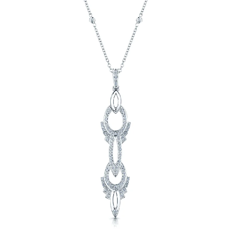 minimalist necklaces for women-18ct White Gold Art Deco Inspired Long Drop Diamond Pendant