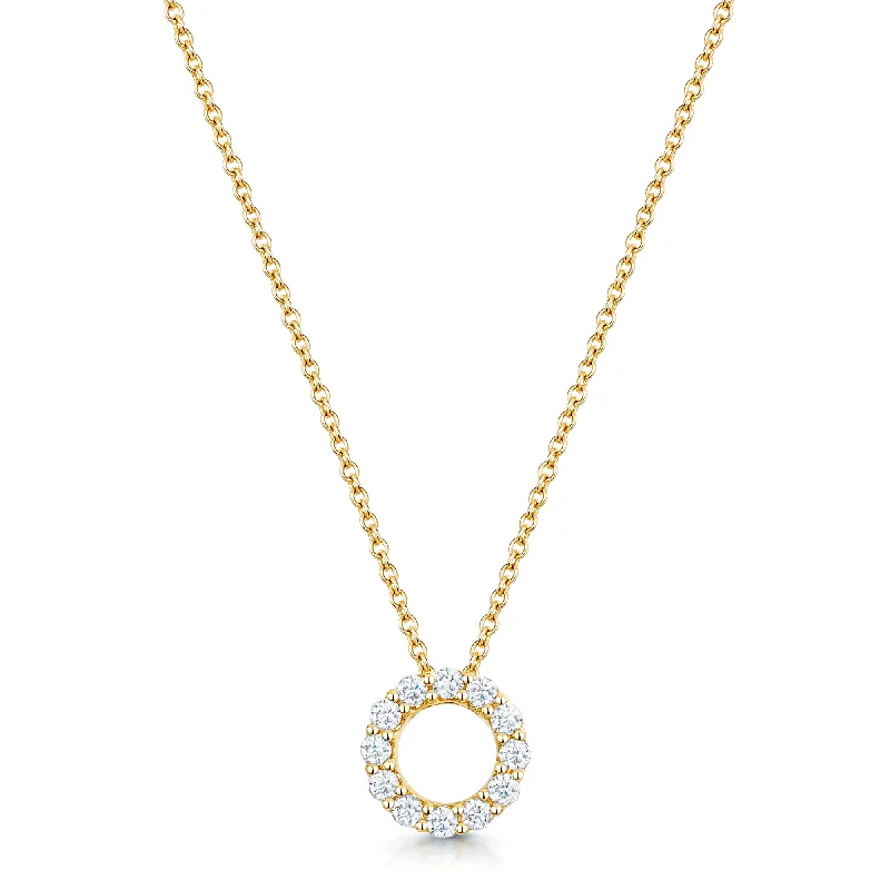 engraved necklaces for women-18ct Yellow Gold Round Brilliant Cut Diamond Circle Pendant