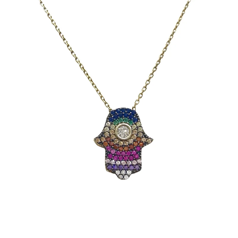 inspirational necklaces for women-Hamsa Rainbow Necklace