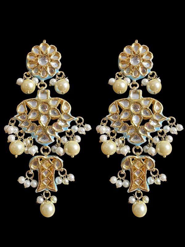 zirconia earrings for women-Kundan meena earrings - turquoise with pearl  ( READY TO SHIP )