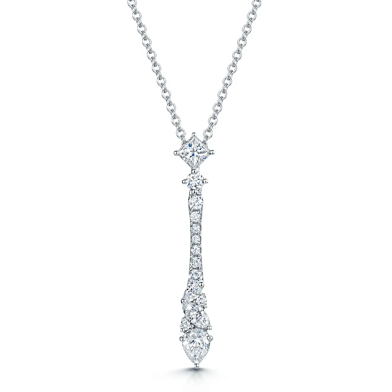 trendy necklaces for women-18ct White Gold Princess, Pear, Marquise And Round Brilliant Cut Diamond Fancy Pendant