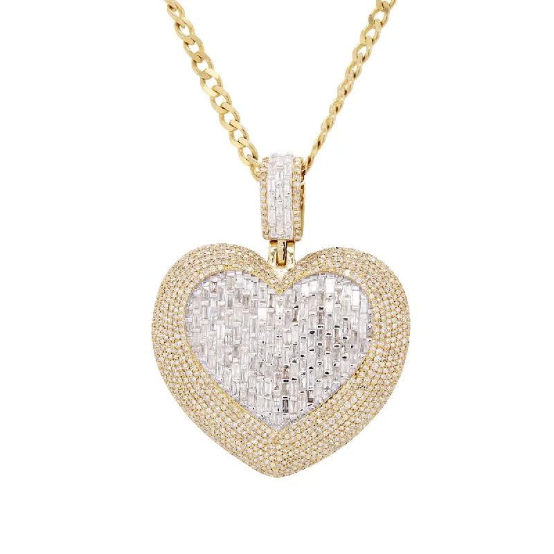 symbolic necklaces for women-YELLOW GOLD HEART CHARM PENDANT WITH DIAMONDS, 4.00 CT TW