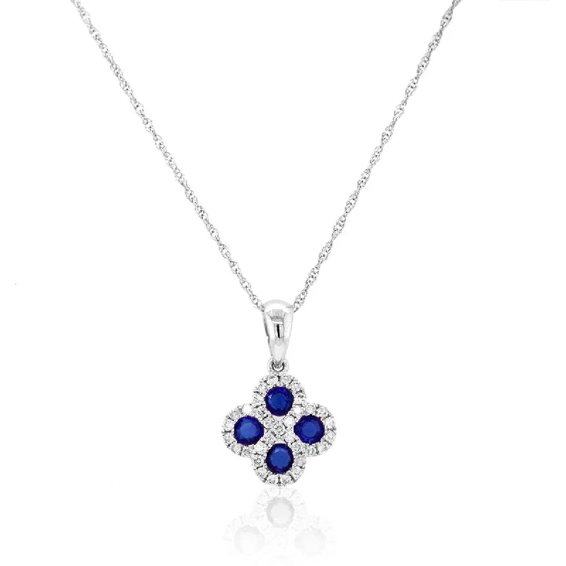 chunky necklaces for women-WHITE GOLD PENDANT WITH ROUND CUT SAPPHIRES AND DIAMONDS, .13 CT TW