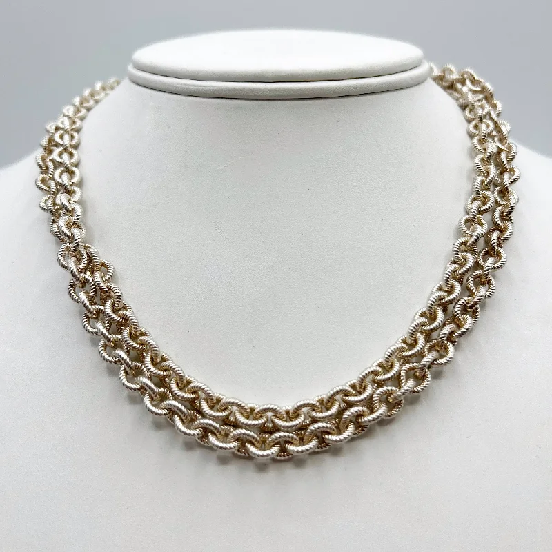 love necklaces for women-Men’s Heavy Textured Long Silver Chain