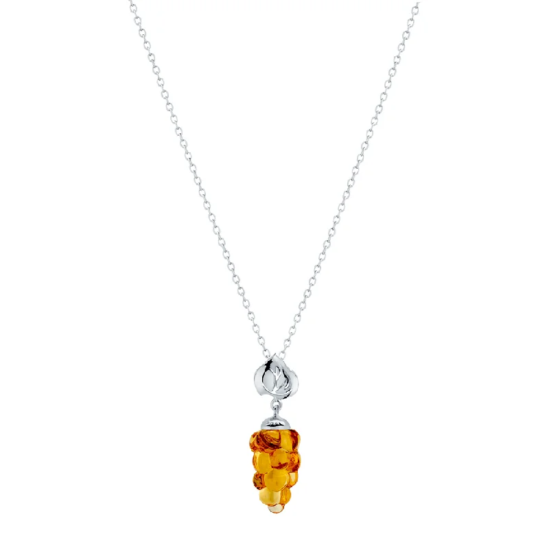 short necklaces for women-Vigne Amber Crystal & Silver Pendant