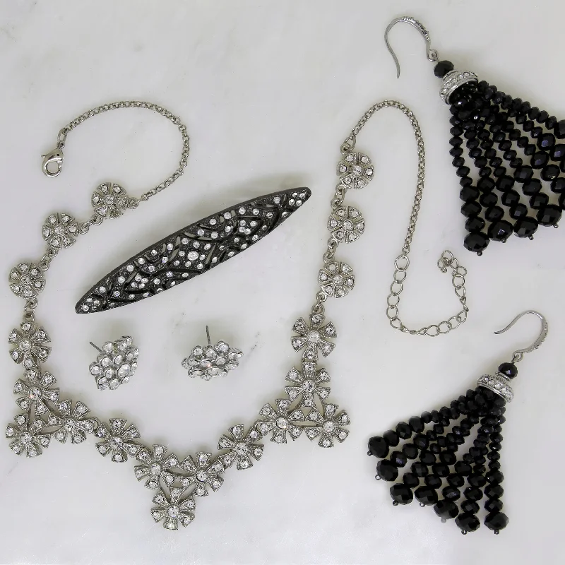 pearl-encrusted brooches for women-1928 Jewelry $200 Value Mystery Jewelry Package One Necklace, Two Earrings and One Brooch