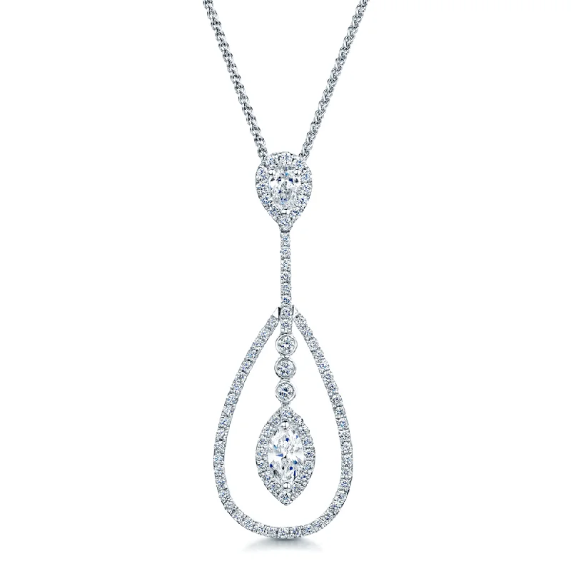 custom-designed necklaces for women-18ct White Gold Long Drop Diamond Pendant