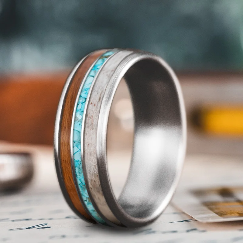 titanium rings for women-Custom Design - 3-Inlay Narrow Center fQKheR9L9bklCzbzEERK3pQj