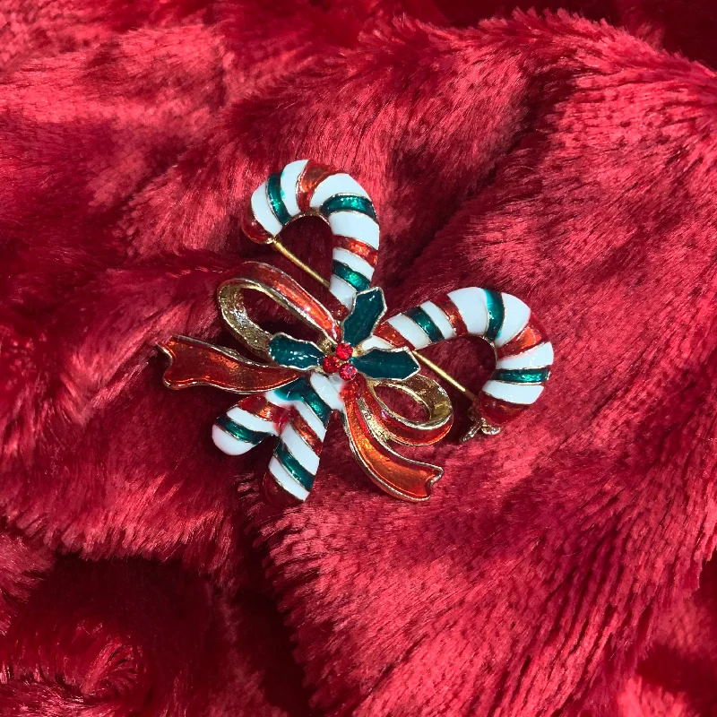 butterfly brooches for women-Candy Cane Christmas Brooch