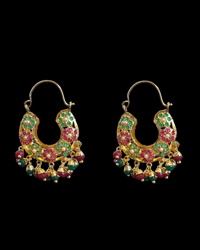 white gold earrings for women-DER736 Jadau Bali earrings - ruby emerald ( READY TO SHIP )