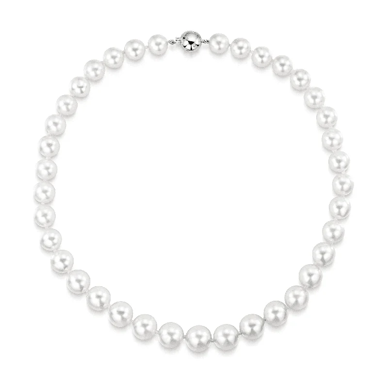 chunky necklaces for women-South Sea Cultured Graduated Pearl Necklet with White Gold Scattered Diamond Ball Clasp