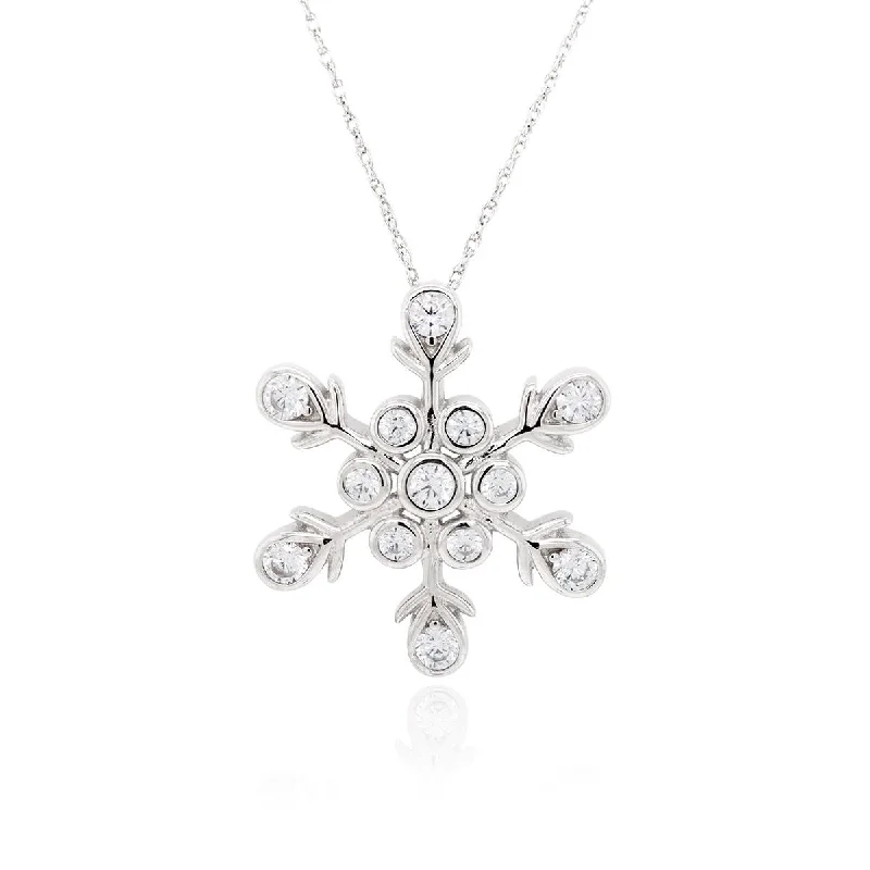 classic necklaces for women-STERLING SILVER SNOWFLAKE CHARM PENDANT WITH CUBIC ZIRCONIAS