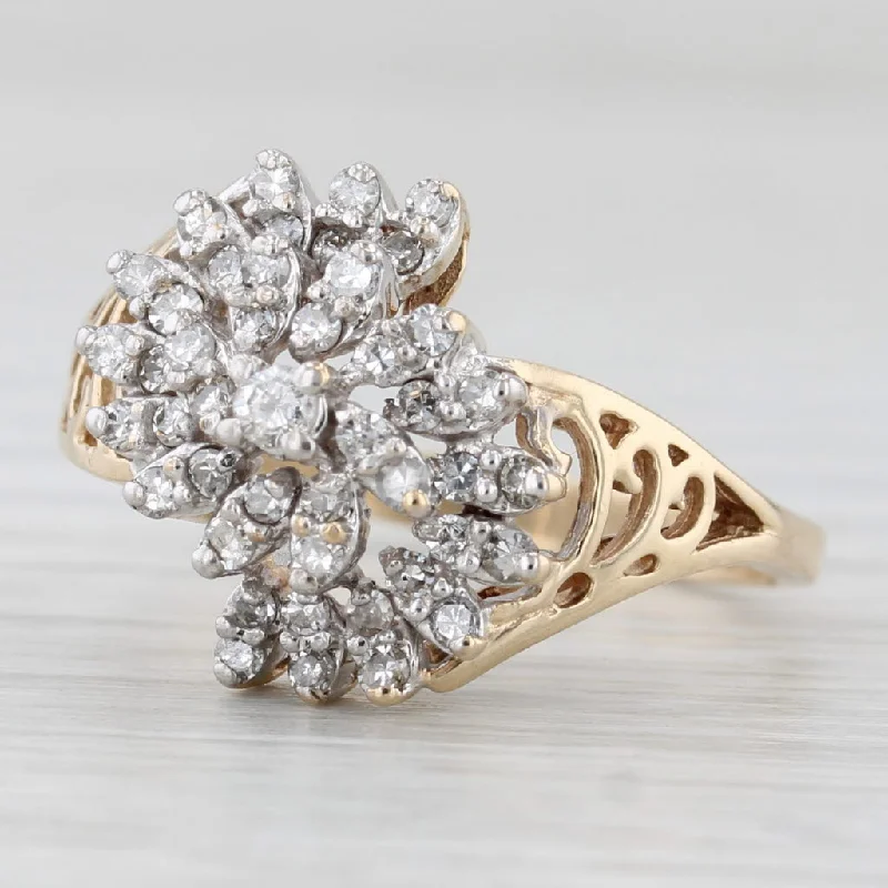 engagement rings with a twist design for women-0.32ctw Diamond Cluster Swirl Ring 10k Yellow Gold Size 7.5