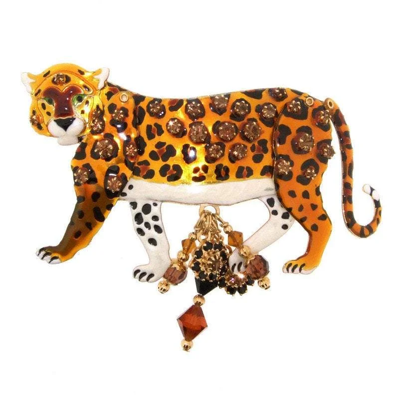 pearl brooches for women-Lunch at the Ritz Leopard brooch pin enamel