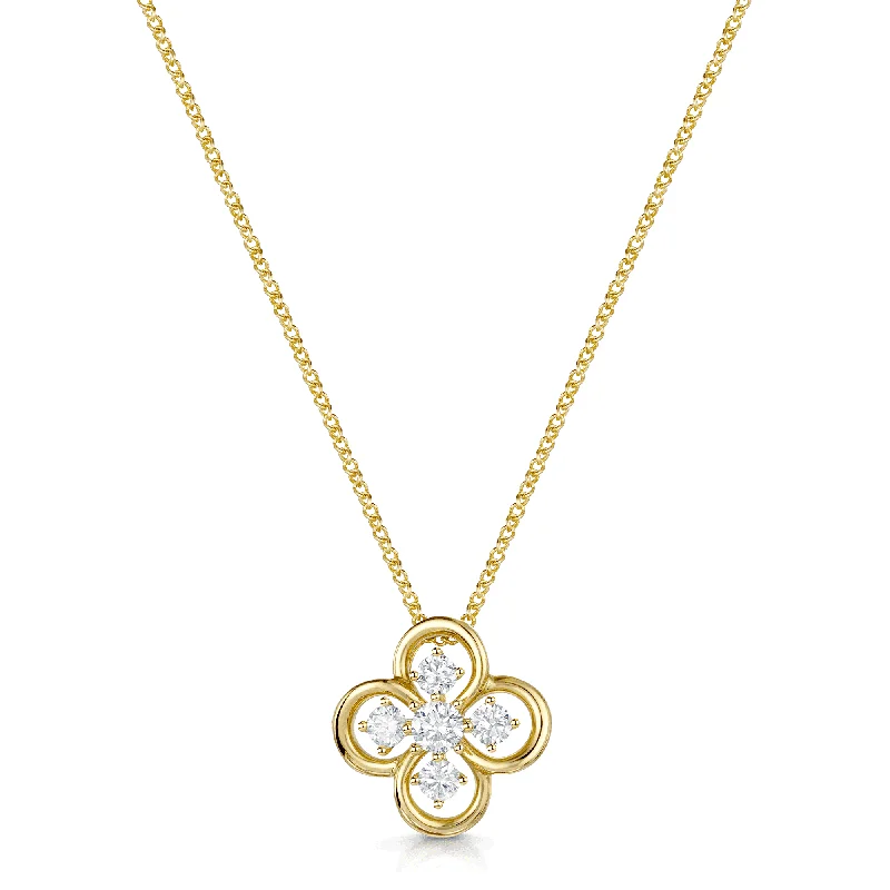 long chain necklaces for women-18ct Yellow Gold Five Stone Flower Diamond Pendant