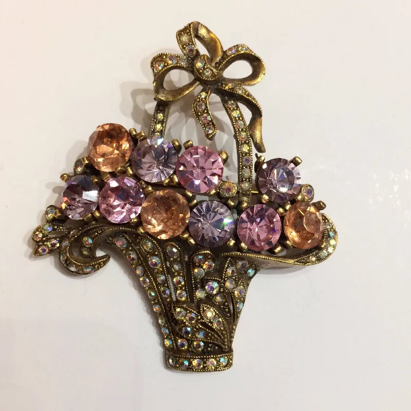 custom brooches for women-Askew London Brooch Basket of Swarovski Crystal flowers