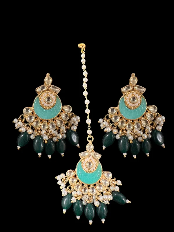 gold earrings for women-Megha kundan earrings tika ( READY TO SHIP )