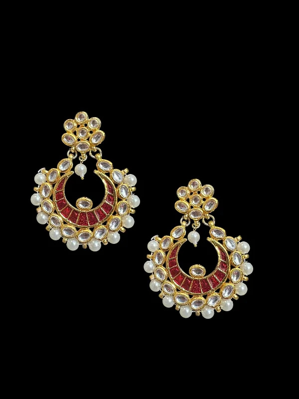 minimalist earrings for women-Kundan meena earrings - Red ( READY TO SHIP )