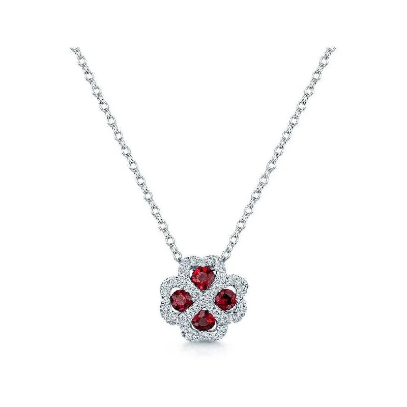 unique pendant necklaces for women-18ct White Gold Ruby & Diamond Four Hearts Pendant