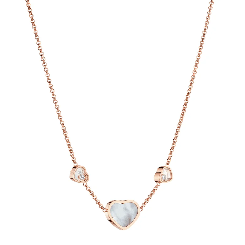 statement gemstone necklaces for women-18ct Rose Gold Happy Hearts Pendant With Mother of Pearl And Two Floating Diamonds