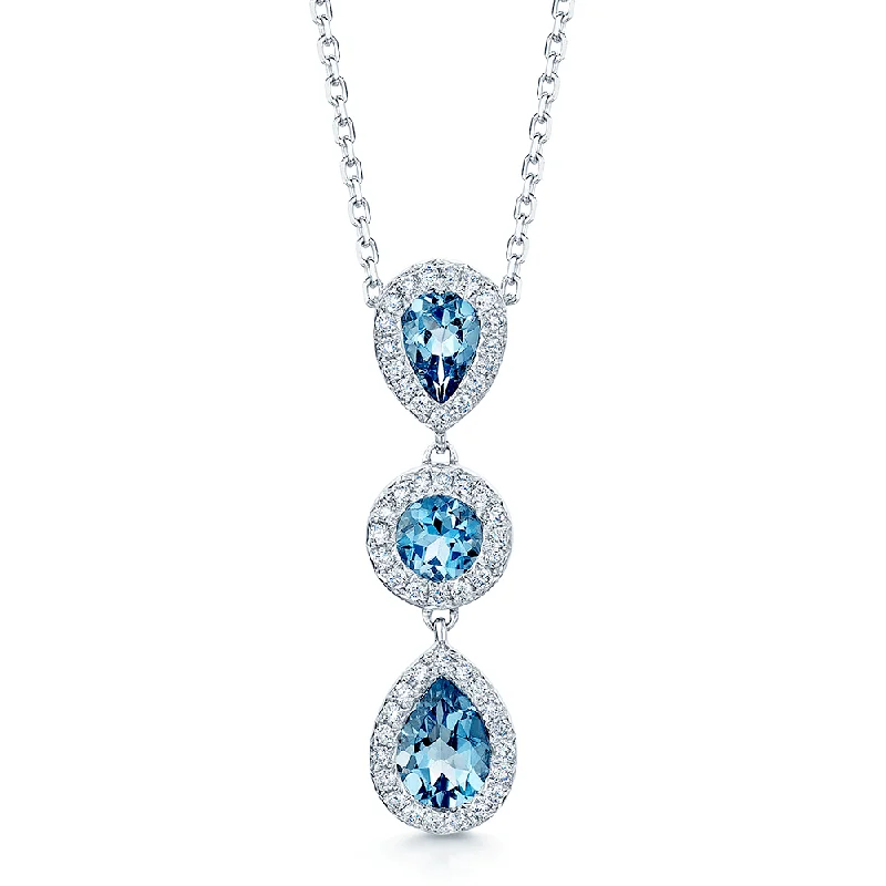 art deco necklaces for women-18ct White Gold Pear & Round Aquamarine & Diamond Pendant