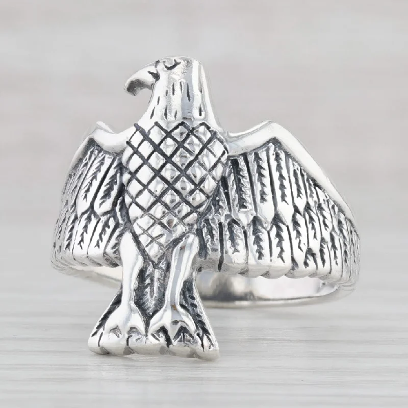 princess-cut engagement rings for women-Large Eagle Biker Ring Sterling Silver Size 11.75 Men's