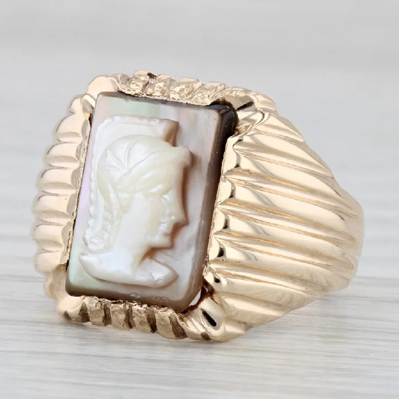 classic solitaire engagement rings for women-Mother of Pearl Cameo Ring 10k Yellow Gold Size 9.75