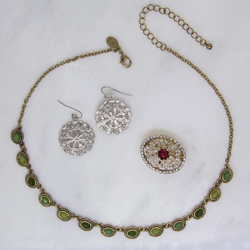 Victorian brooches for women-1928 Jewelry $80 Value Mystery Jewelry Package One Necklace, One Earring and One Brooch