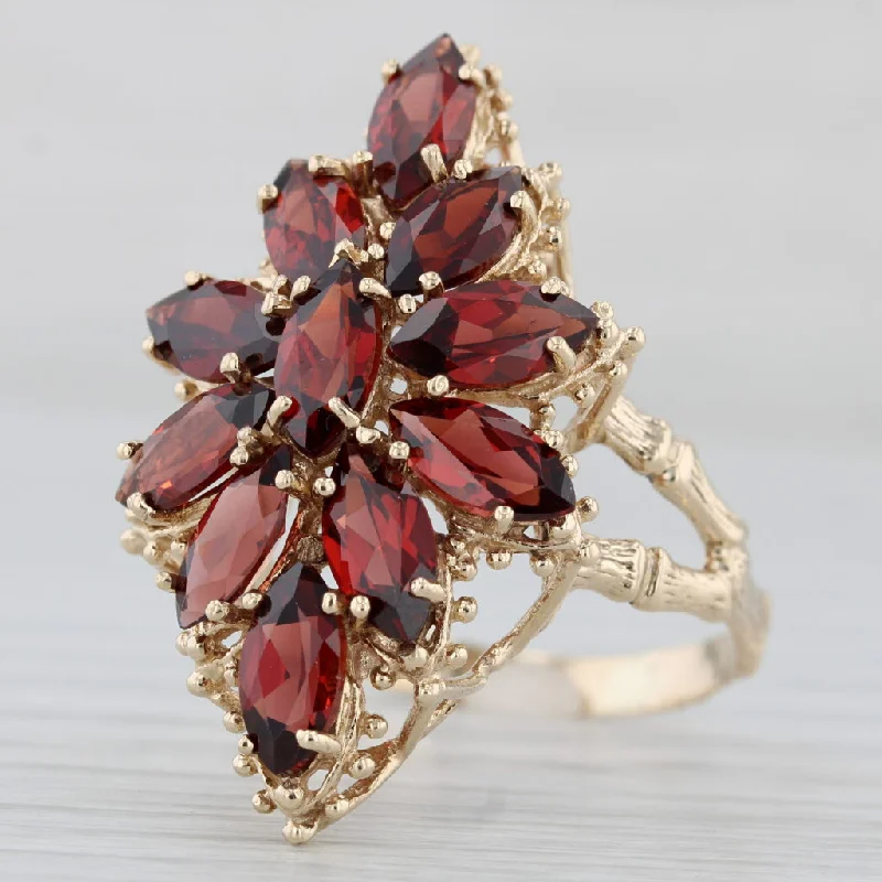 vintage-style diamond engagement rings for women-7ctw Garnet Flower Cocktail Ring 10k Yellow Gold Size 10.5 Cluster