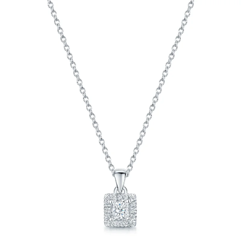 delicate necklaces for women-18ct White Gold Princess Cut Diamond Halo Pendant