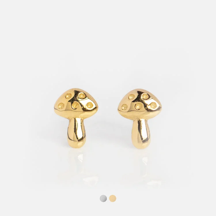 gemstone stud earrings for women-Solid Gold Mushroom Studs