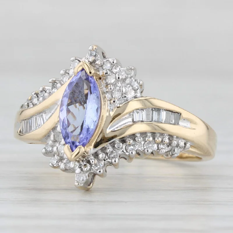 radiant-cut engagement rings for women-0.78ctw Tanzanite Diamond Bypass Ring 14k Yellow Gold Size 4.75