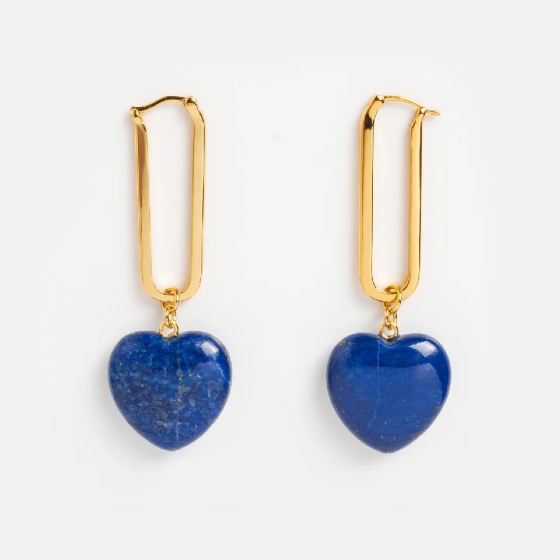 thick hoop earrings for women-Gemma Lapis Heart Hoop Earrings