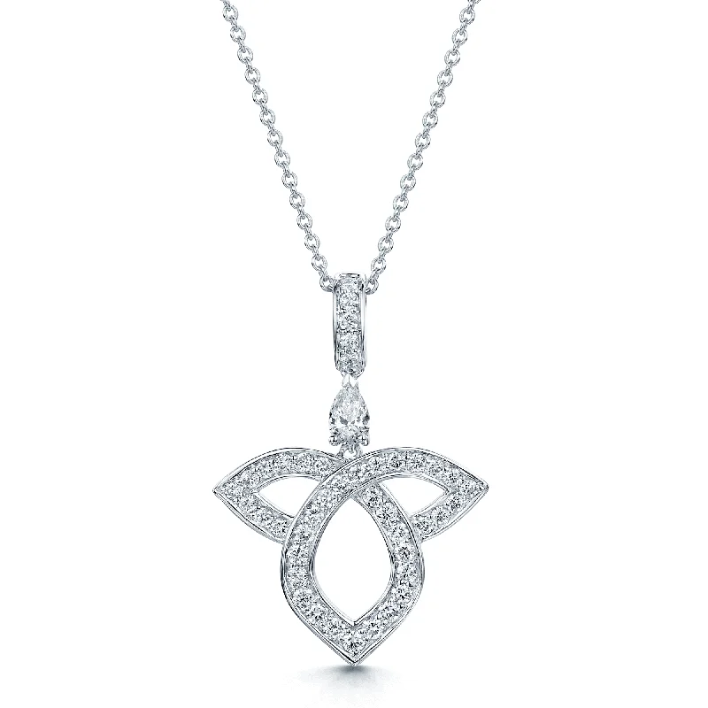 gold necklaces for women-18ct White Gold Pear And Round Brilliant Cut Diamond Open Lotus Pendant