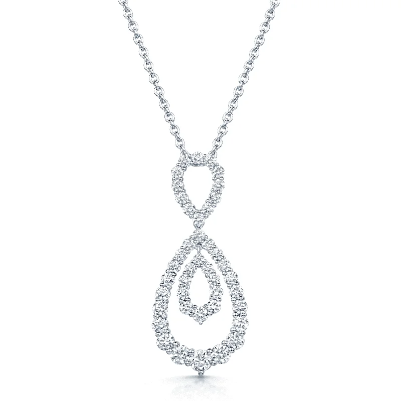 sterling silver necklaces for women-18ct White Gold Round Brilliant Diamond Double Loop Open Pear Shaped Pendant